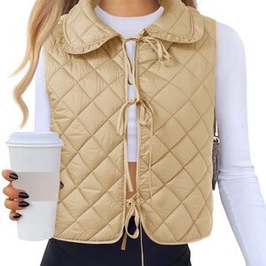 [🟡 Bundle 10 items for $25] 
Quilted Tan Vest with Bow Ties